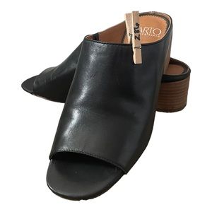 FRANCO SARTO Leather Open Toe Slip on Mules Black Size 7.5